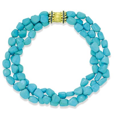 Lot 12 - Triple Strand Tumbled Turquoise Bead Necklace