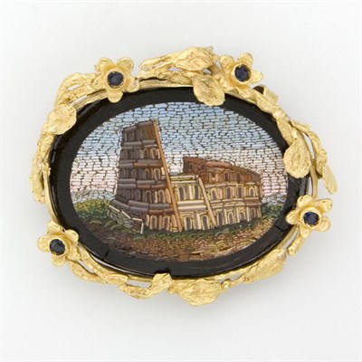 Lot 875 - Gold, Micromosaic and Sapphire Brooch