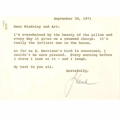 Lot 35 - SINATRA, FRANK Typed note signed "Frank" on...