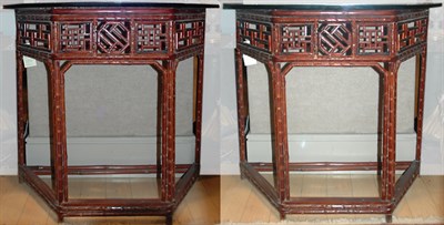 Lot 342 - Pair of Faux Bamboo and Lacquered Demilune...