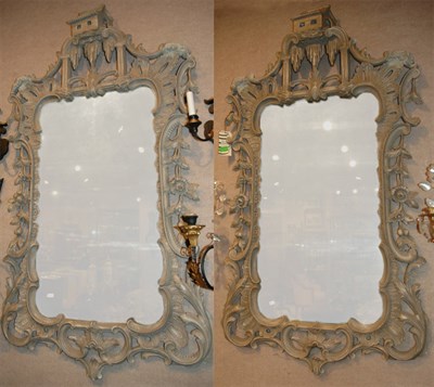 Lot 404 - Pair of Rococo Style Gray Painted Mirrors...