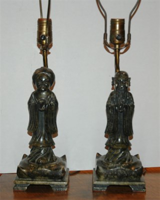 Lot 340 - Pair of Carved Stone Figural Lamps Height 24...