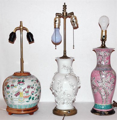 Lot 189 - Group of Three Chinese Porcelain Lamps...