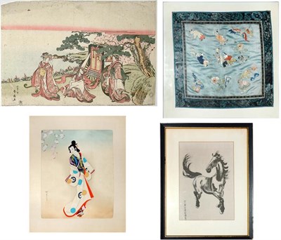 Lot 113 - Group of Nine Asian Pictures and Embroidered...