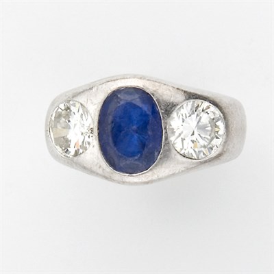 Lot 180 - Platinum, Sapphire and Diamond Gypsy Ring