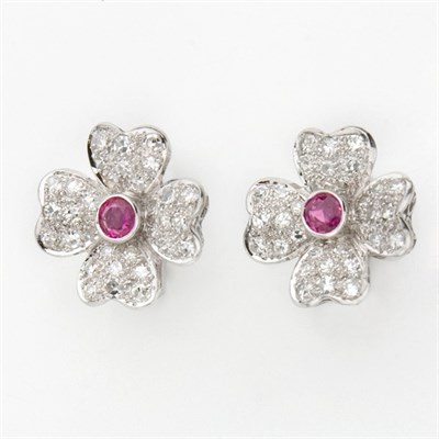 Lot 174 - Pair of Diamond and Ruby Flower Cufflinks