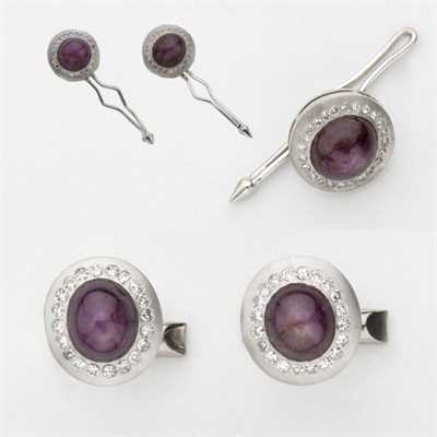 Lot 340 - White Gold, Star Ruby and Diamond Dress Set