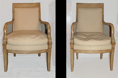 Lot 334 - Pair of Empire Style Bleached Wood Armchairs