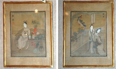Lot 359 - Pair of Asian Framed Painted Pictures of Court...