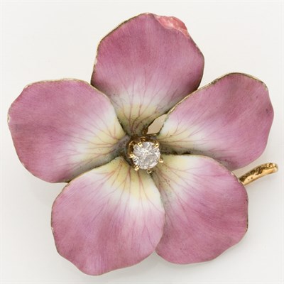 Lot 687 - Antique Gold, Pink Enamel and Diamond Flower Pendant-Brooch