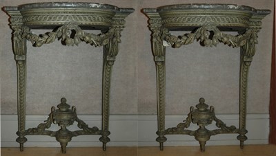 Lot 335 - Pair of Louis XVI Style Marble Top Green...