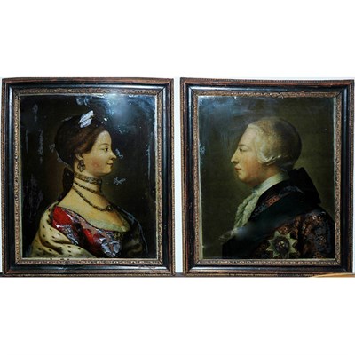 Lot 386 - Pair of English Reverse Painted Prints...