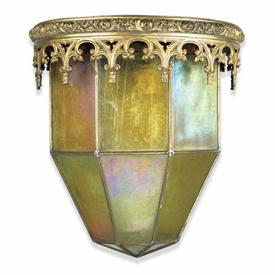 Lot 451 - American Bronze and Iridescent Art Glass Hall...