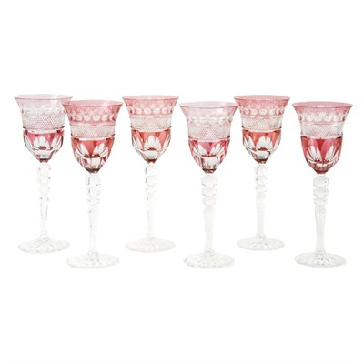Lot 268 - Set of Fifteen Ruby Cut to Clear Wine Glasses...