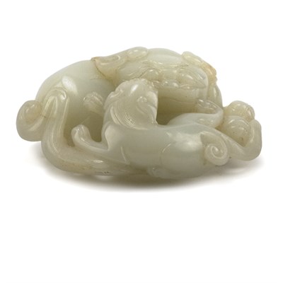 Lot 134 - Chinese White Jade Lion and Pup 18th Century...