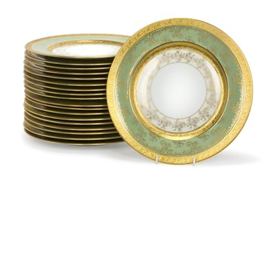 Lot 488 - Set of Eighteen Bavarian Green and Gilt...