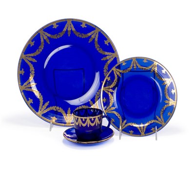 Lot 198 - Cobalt and Gilt Decorated Glass Partial Dinner...