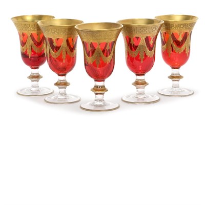 Lot 504 - Set of Thirteen Gilt Decorated Red Glass Goblets