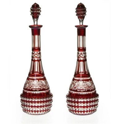 Lot 416 - Pair of Bohemian Style Ruby Flashed Cut Glass...