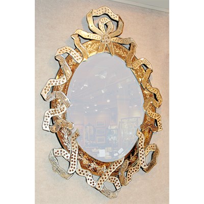 Lot 245 - Venetian Etched Glass Mirror Height 55 inches,...