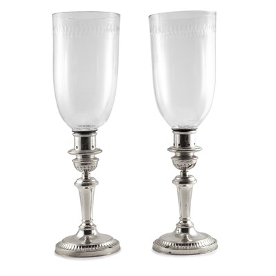 Lot 346 - Pair of Silver Plated Candlesticks with Glass...