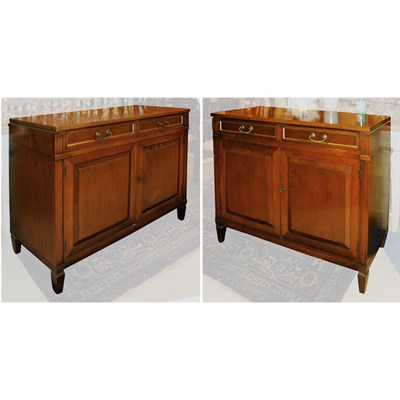 Lot 242 - Pair of Louis XVI Style Brass Inlaid Mahogany...
