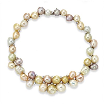 Lot 296 - Multi-Colored Freshwater Pearl and Diamond Necklace