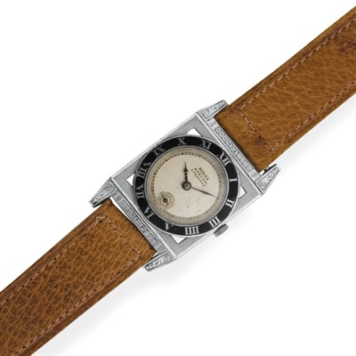 Lot 149 - Gentleman's White Metal and Black Enamel Wristwatch, Rolex