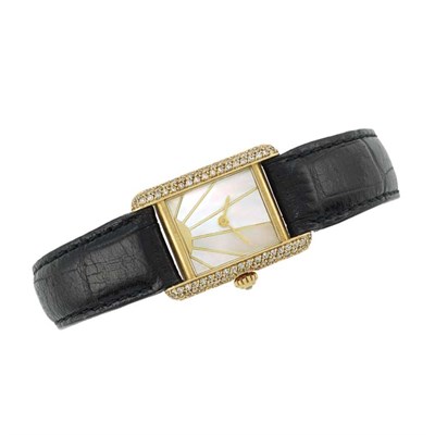Lot 345 - Gold, Diamond and Mother-of-Pearl Tank Wristwatch, Cartier