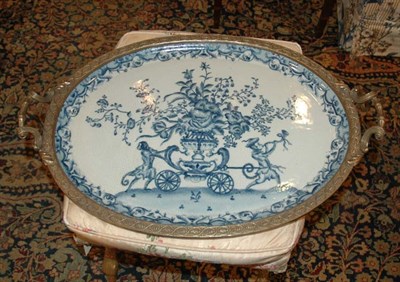 Lot 413 - Brass Mounted Blue and White Porcelain Tray...