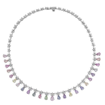 Lot 290 - Diamond and Multi-Colored Sapphire Fringe Necklace