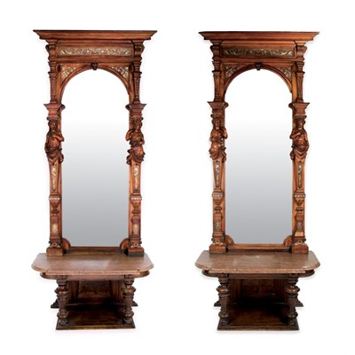 Lot 351 - Pair of Renaissance Revival Inlaid and Carved...
