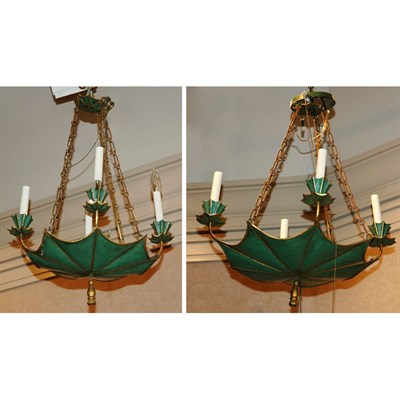 Lot 358 - Two Similar Tole Four-Light Chandeliers Height...