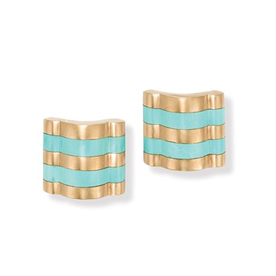 Lot 481 - Pair of Gold and Turquoise Earclips, Angela Cummings