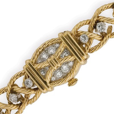 Lot 298 - Gold and Diamond Bracelet-Watch