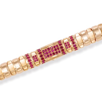 Lot 539 - Gold and Ruby Bracelet-Watch