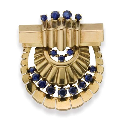 Lot 366 - Gold and Sapphire Clip