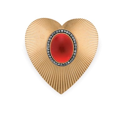 Lot 164 - Gold, Silver, Fire Opal and Diamond Heart Brooch, Tiffany & Co.