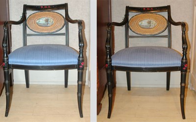 Lot 256 - Set of Nine Regency Style Black Painted and...