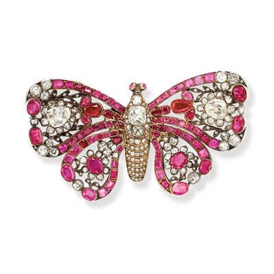 Lot 406 - Antique Diamond and Ruby Butterfly Brooch