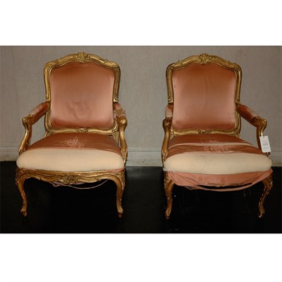 Lot 220A - Pair of Louis XV Style Gilt-Wood Fauteuils G....