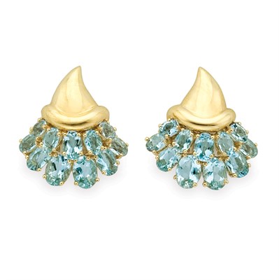 Lot 85 - Pair of Gold and Aquamarine Earclips
