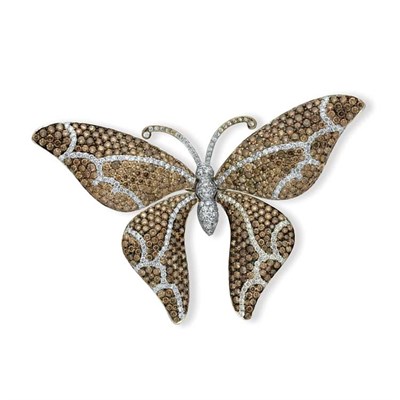 Lot 144 - Brown Diamond and Diamond Butterfly Brooch