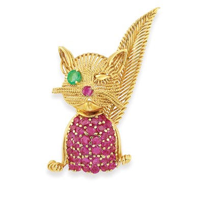 Lot 501 - Gold, Ruby and Emerald Cat Brooch, Tiffany & Co.