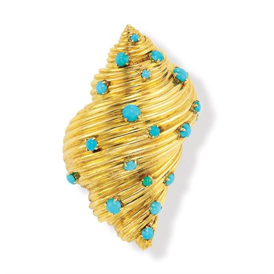 Lot 484 - Gold and Turquoise Clip-Brooch, Tiffany & Co.