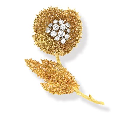 Lot 512 - Gold and Diamond Flower Clip-Brooch, Van Cleef & Arpels
