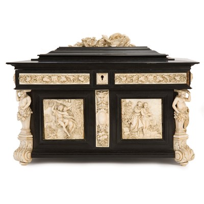Lot 51 - Continental Carved Ivory and Ebonized Casket...