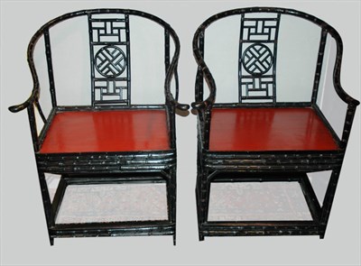 Lot 116 - Pair of Chinese Black Painted Horseshoe Back...