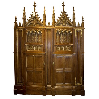 Lot 568 - Gothic Style Carved and Parcel Painted Oak...