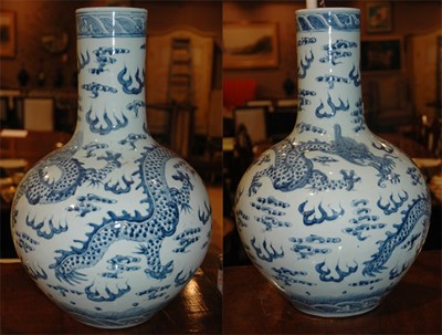 Lot 191 - Pair of Chinese Blue and White Porcelain Long...